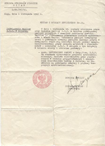 Wyciąg z rozkazu dywizyjnego nr 14 1942 r.