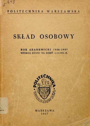 Okładka "Składu osobowego" PW z 1957 r. ze zbiorów Biblioteki Cyfrowej Politechniki Warszawskiej
